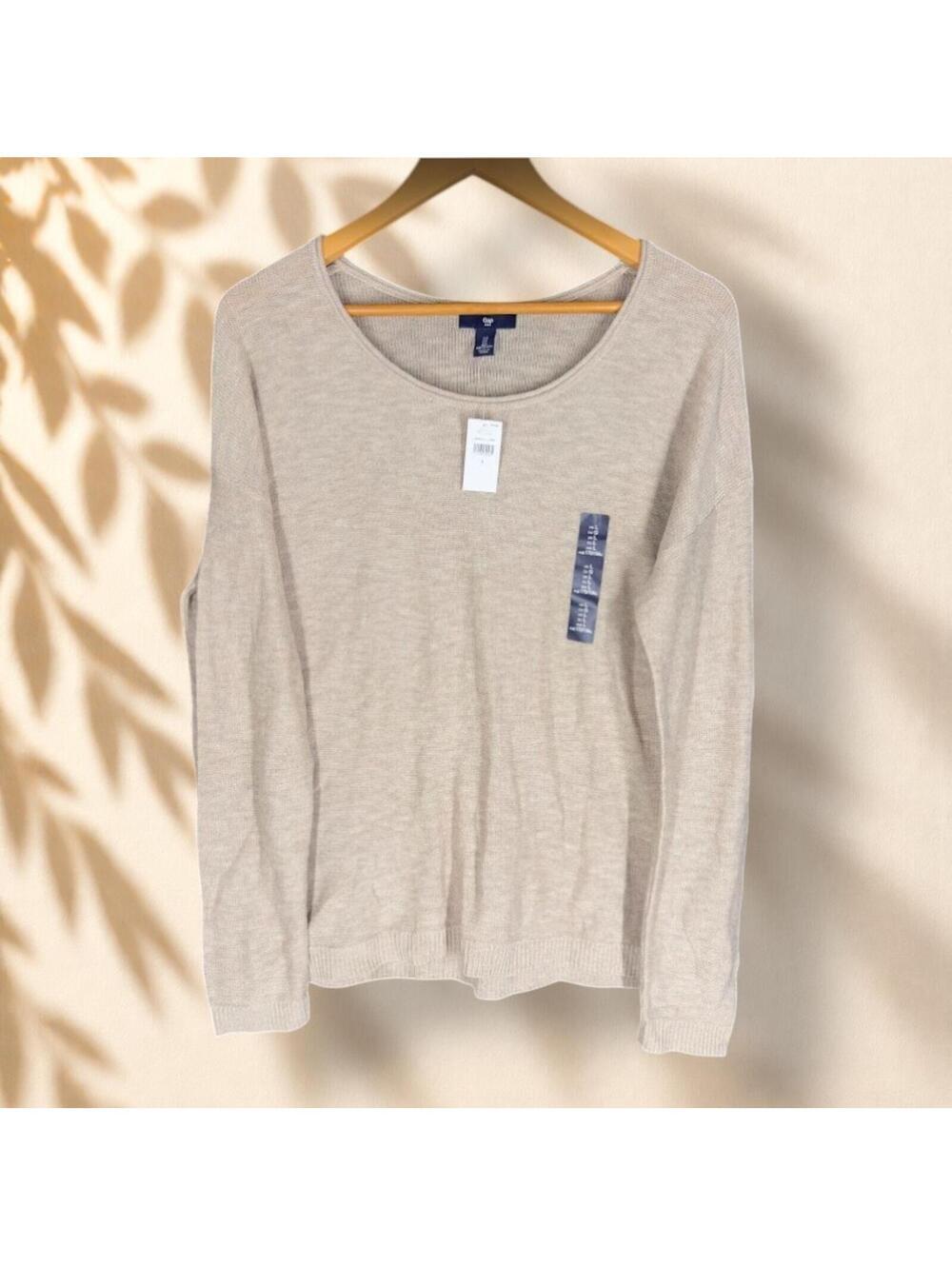 New Gap Sweater Pullover Men L Large Beige Knit Long Sleeve Cotton Soft Cozy